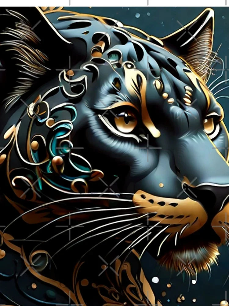 Christmas sleek panther with swirling snowflakes