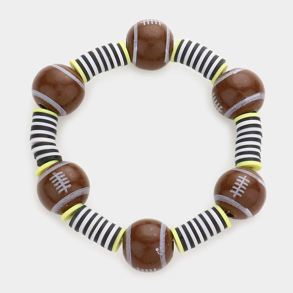 Football Accented Heishi Beaded Stretch Bracelet