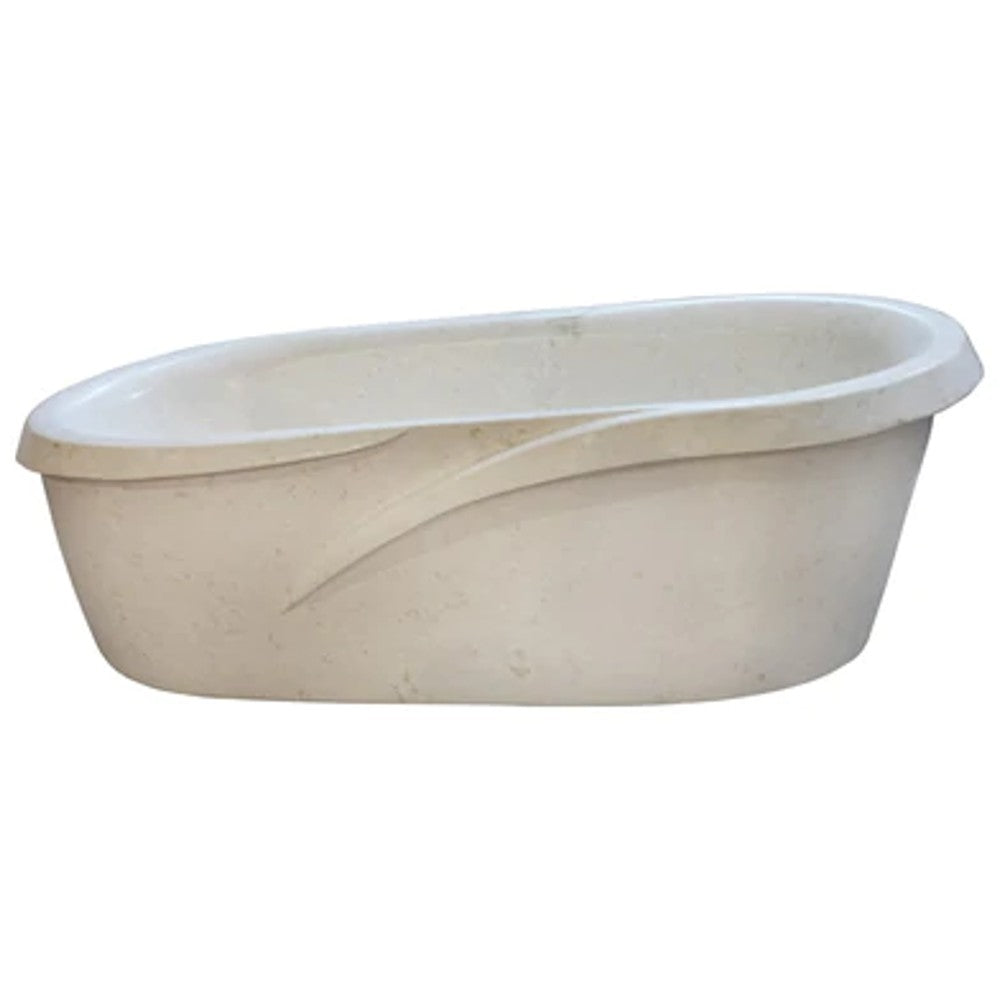 Fossil White Limestone Sloped Bathtub Hand-carved Polished 40x80x24