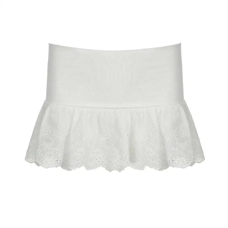 French High Waist Elastic Double Layer Lace Pantskirt