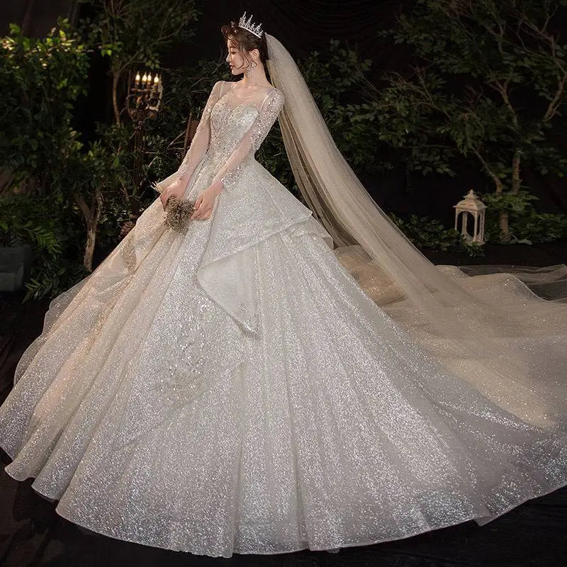 French Temperament Dream Long Sleeved Wedding Evening Dress