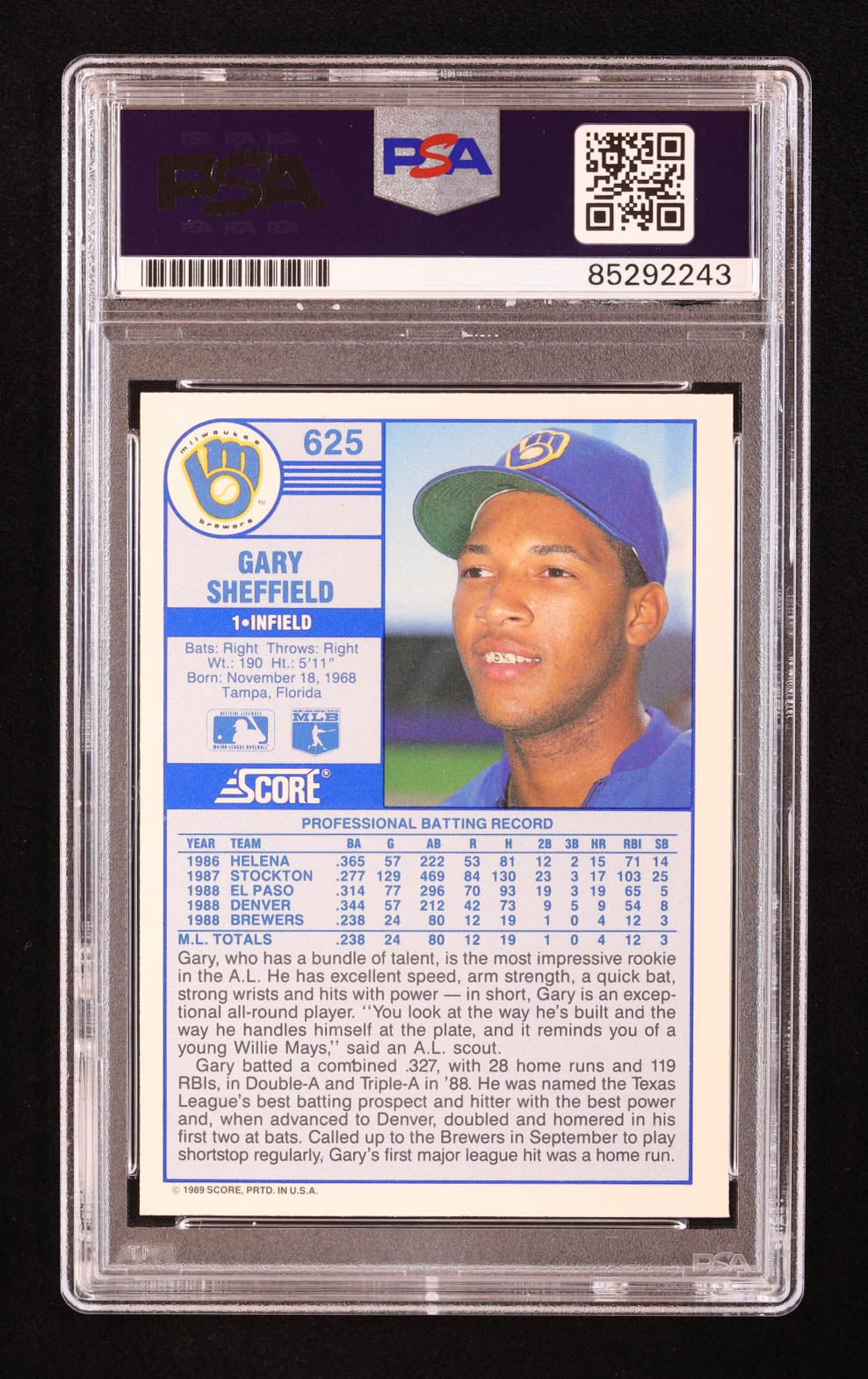Gary Sheffield 1989 Score Rookie Card Signed Autograph PSA 10 Inscribed 509 HRs