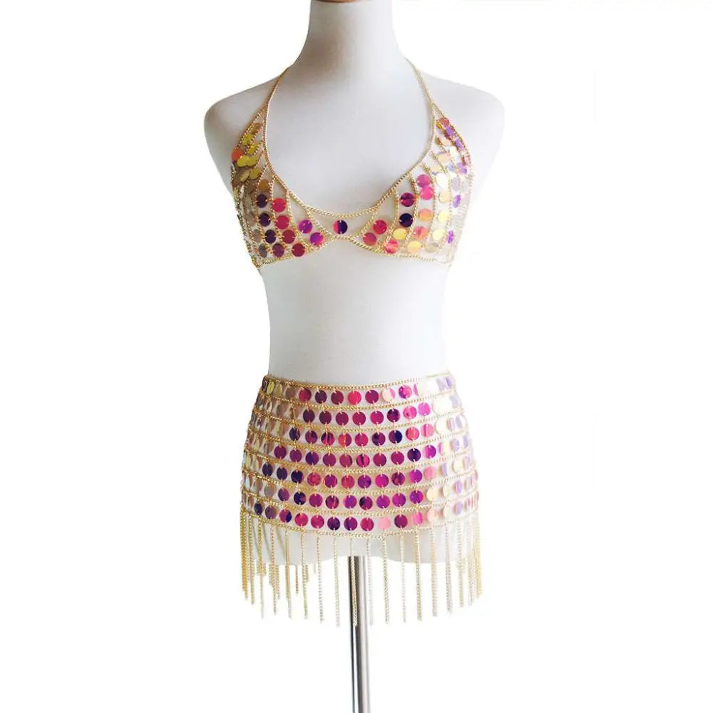 Glorious Sequin Dress Nightclub Costume Fringe Set