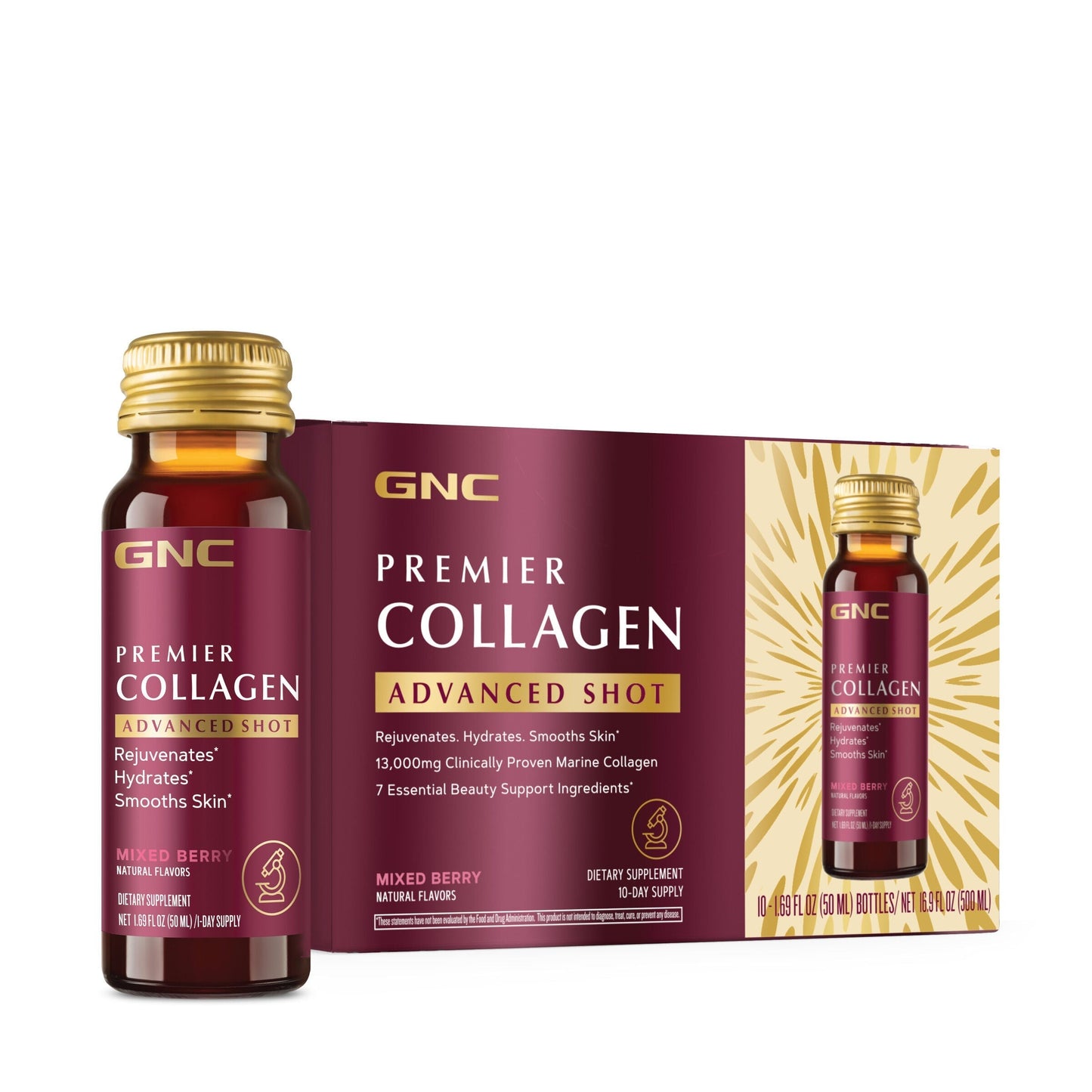 GNC Premier Collagen Advanced Shot – Mixed Berry, 10 Bottles