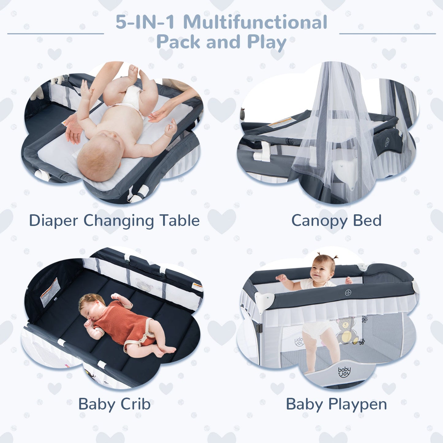 Convertible Bassinet with Removable Changing Table and Detachable Mesh Net
