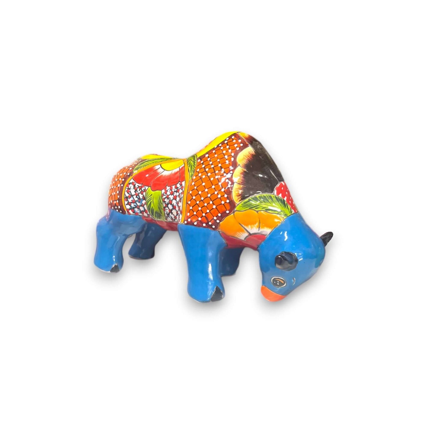 Talavera Bull Statue | Hand-Painted Mexican Ceramic Animal Decor