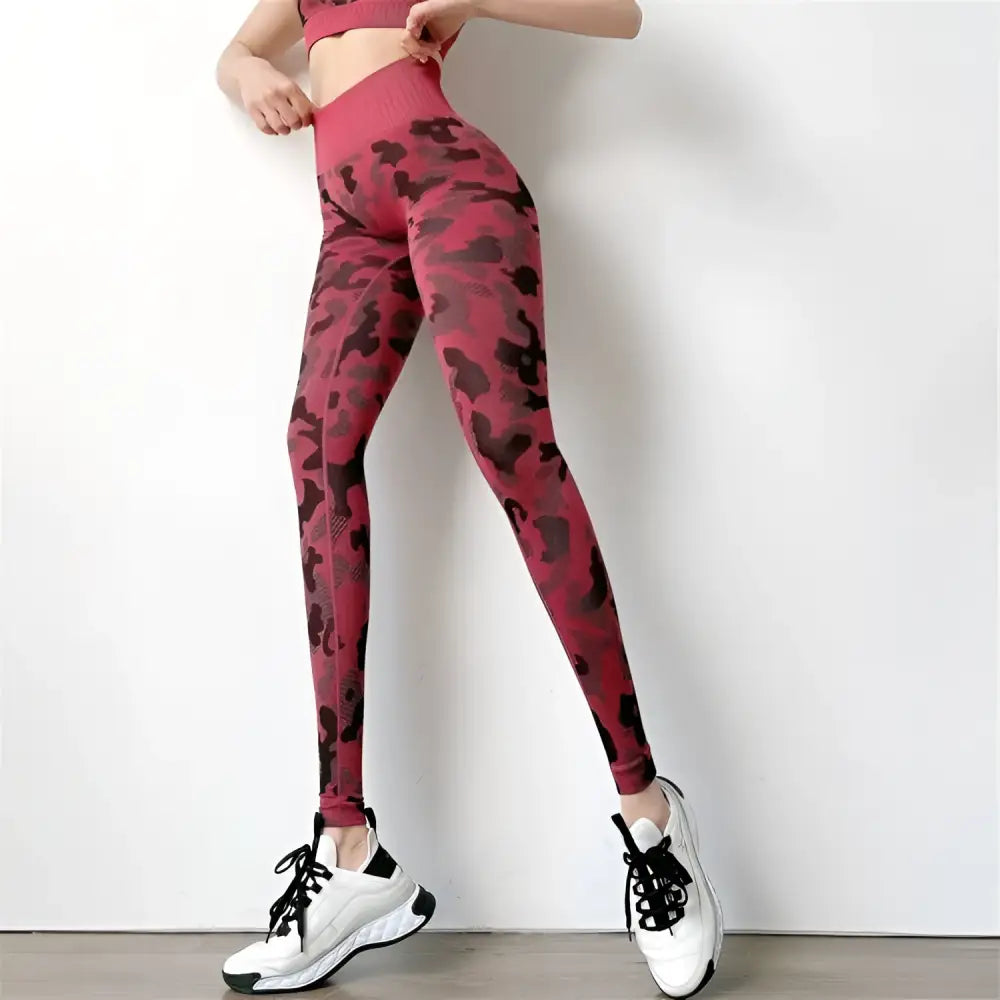 High Waist Camouflage Hip Lifting Fitness Pants Stretch Set