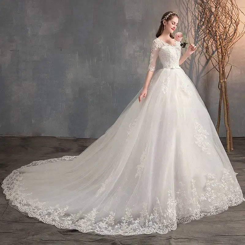High Waist Lace Wedding Dress Trailing