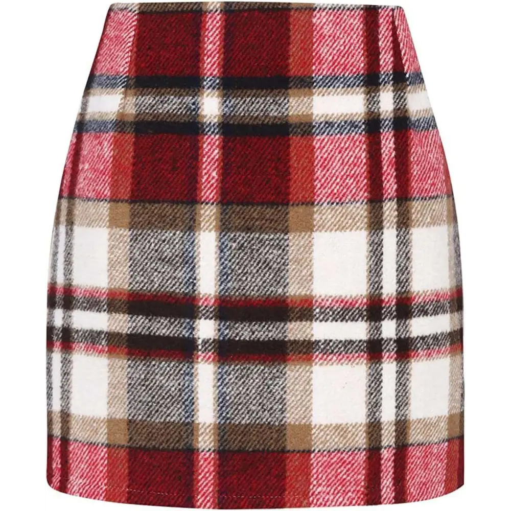 High Waist Plaid Tight Pencil Wool Mini Skirt