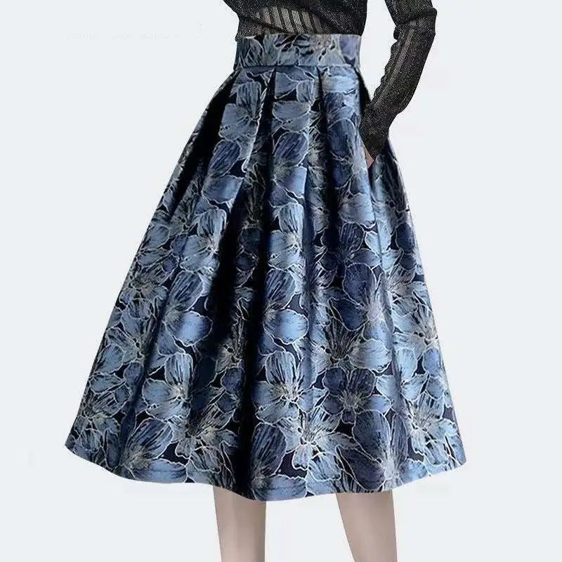 High Waist Slimming Jacquard Floral Midi Skirt