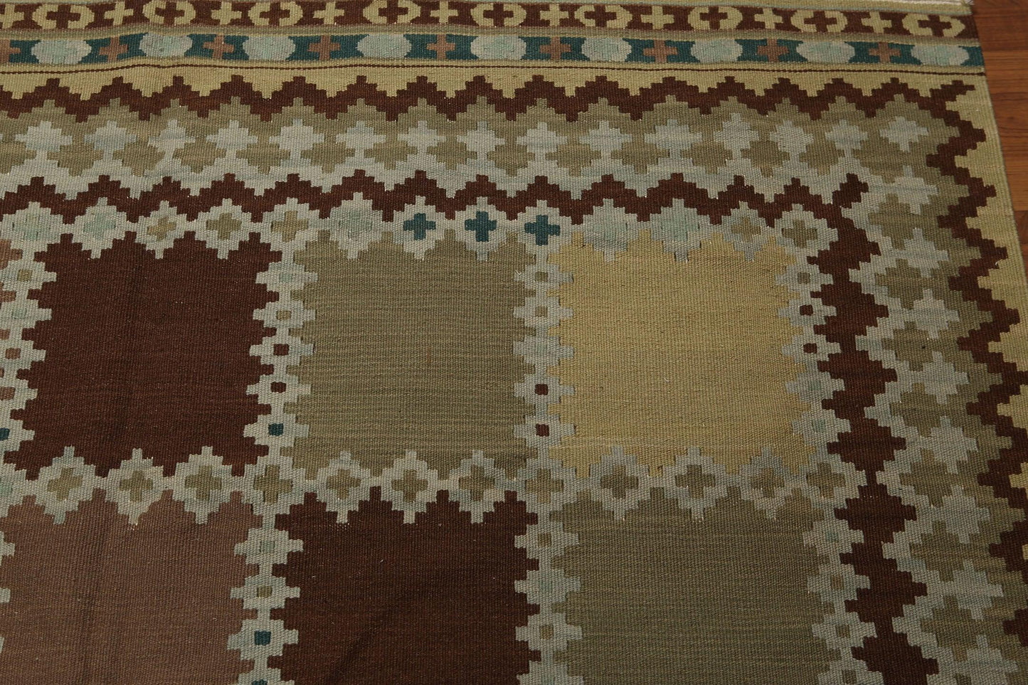 5'5" x 7'4" Handmade Turkish Kilim wool reversible Area rug Southwestern Aqua-4