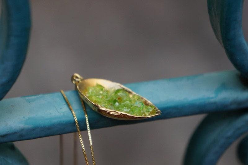 Nature-Inspired Necklace, Green Murano Glass Shells (Sterling Silver)-4