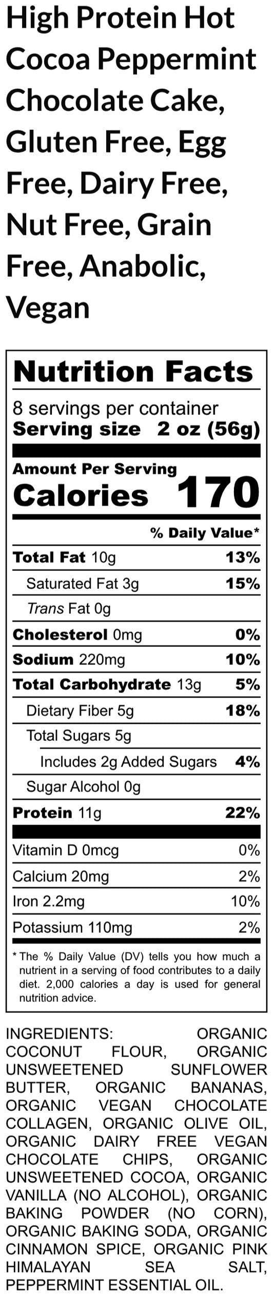 Gluten Free High Protein Chocolate Pudding Cake, Hot Cocoa Peppermint, Dairy Free, Vegan, Nut Free, Grain Free snack, Graduation Dessert Bar