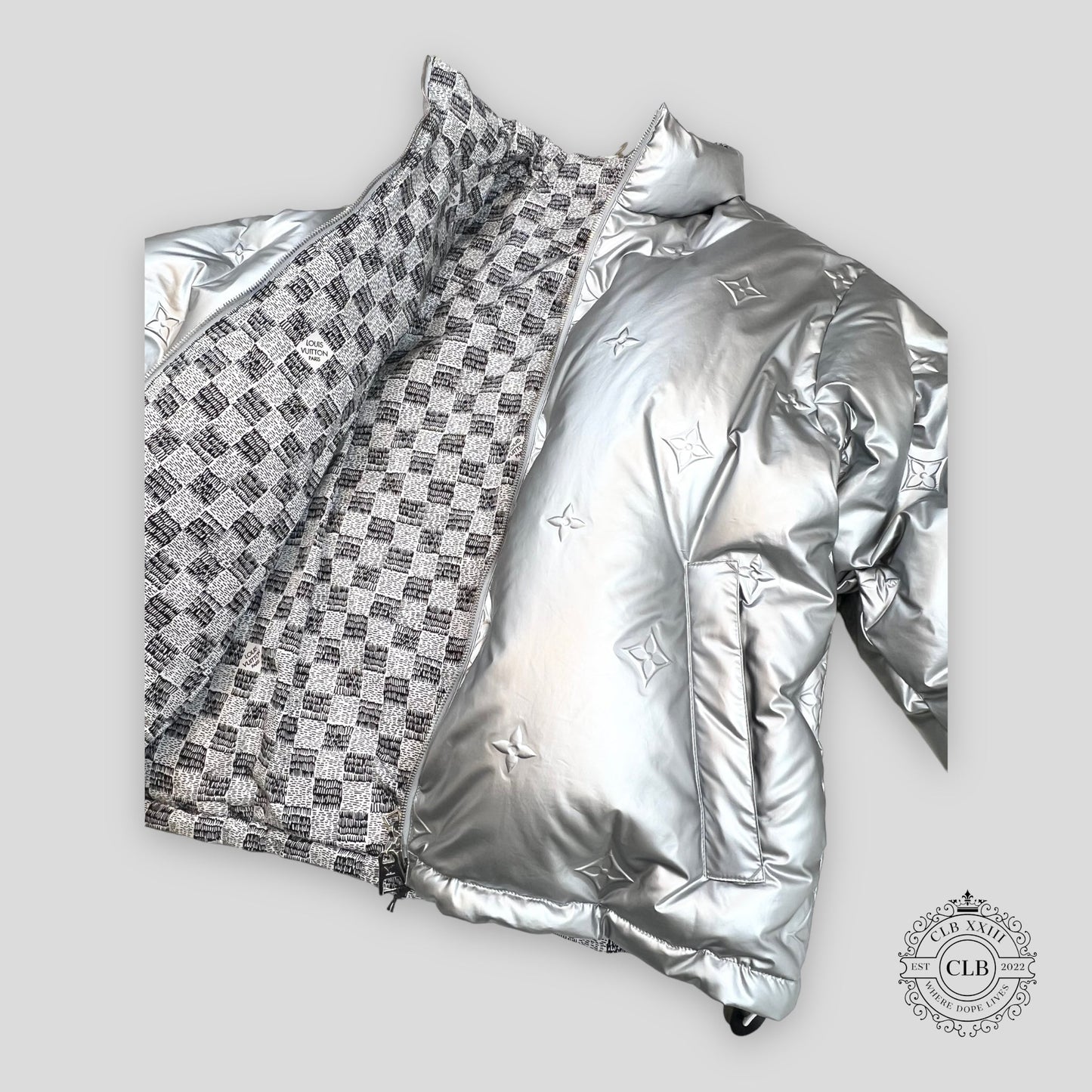 Louis Vuitton Reversible Monogram Puffer Jacket in Silver