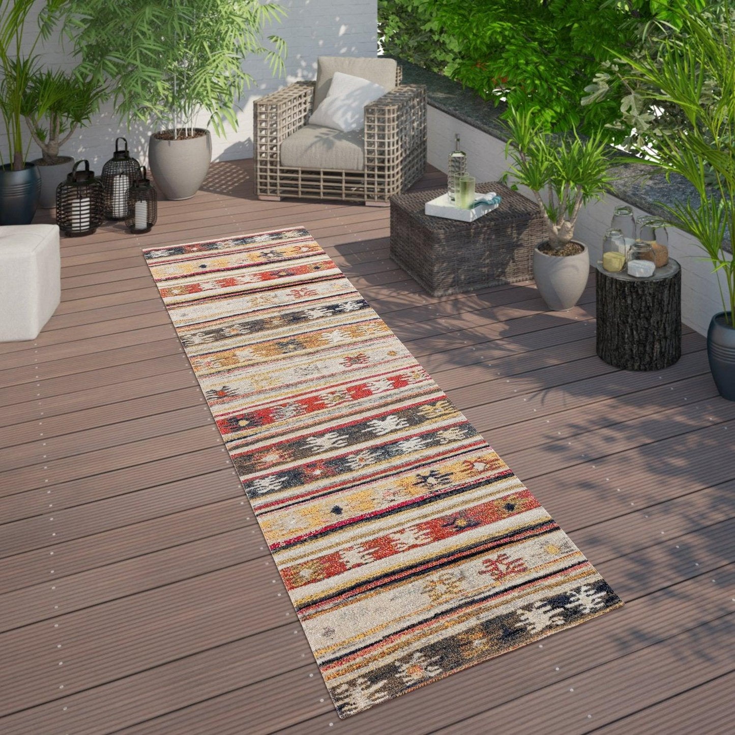 Indoor & Outdoor Rug Ethnic Cream Red Yellow-4