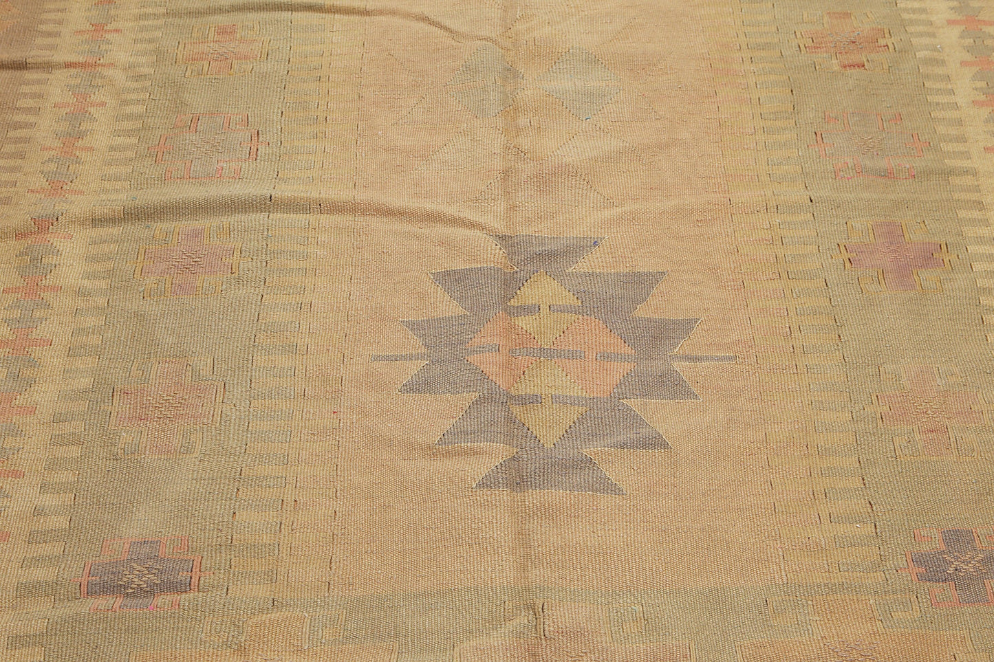 6'4" x 10'3" Tan Hand woven Tribal Turkish Kilim Wool Vegetable Dyes Traditional Oriental Area rug-4