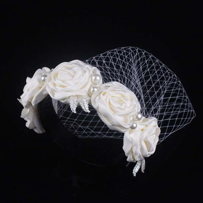 Ivory Satin Rose Wedding Dress Hair Hoop Headdress