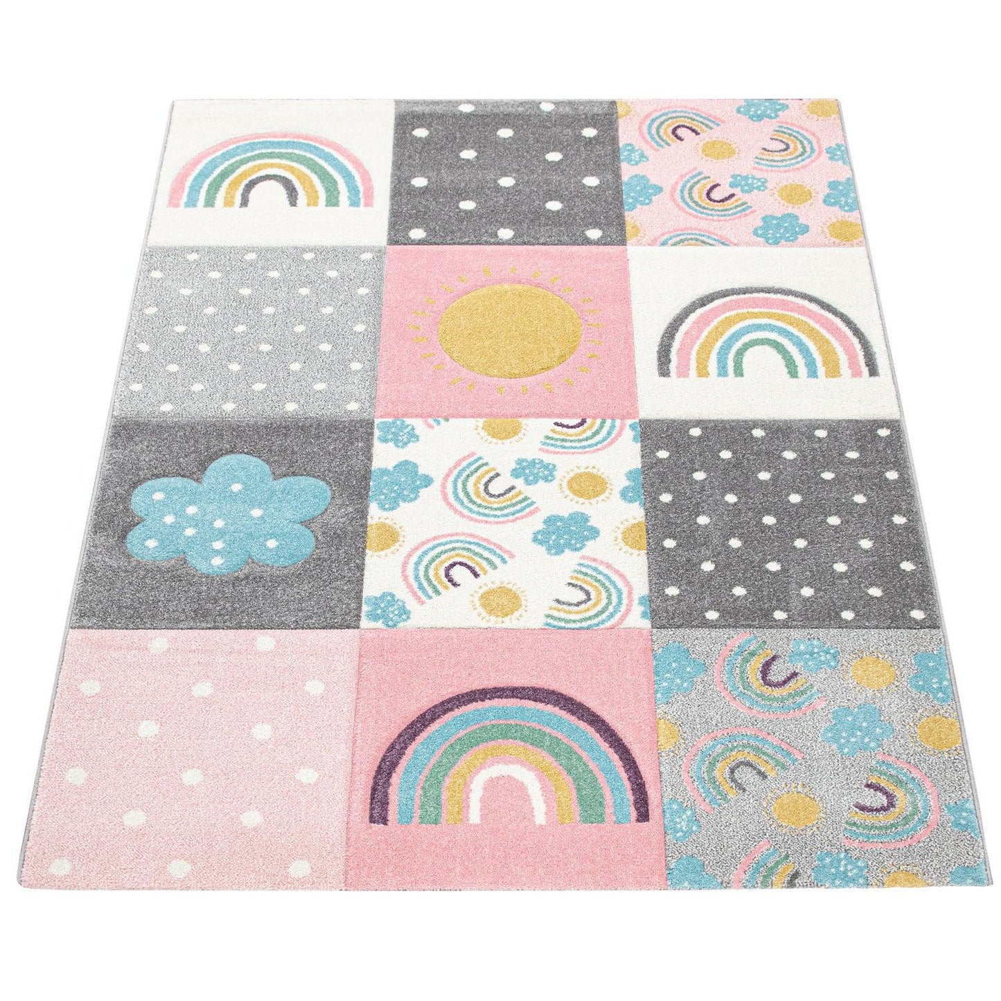 Kids Rug Cosmo with Rainbow & Clouds in Colorful Pink-4