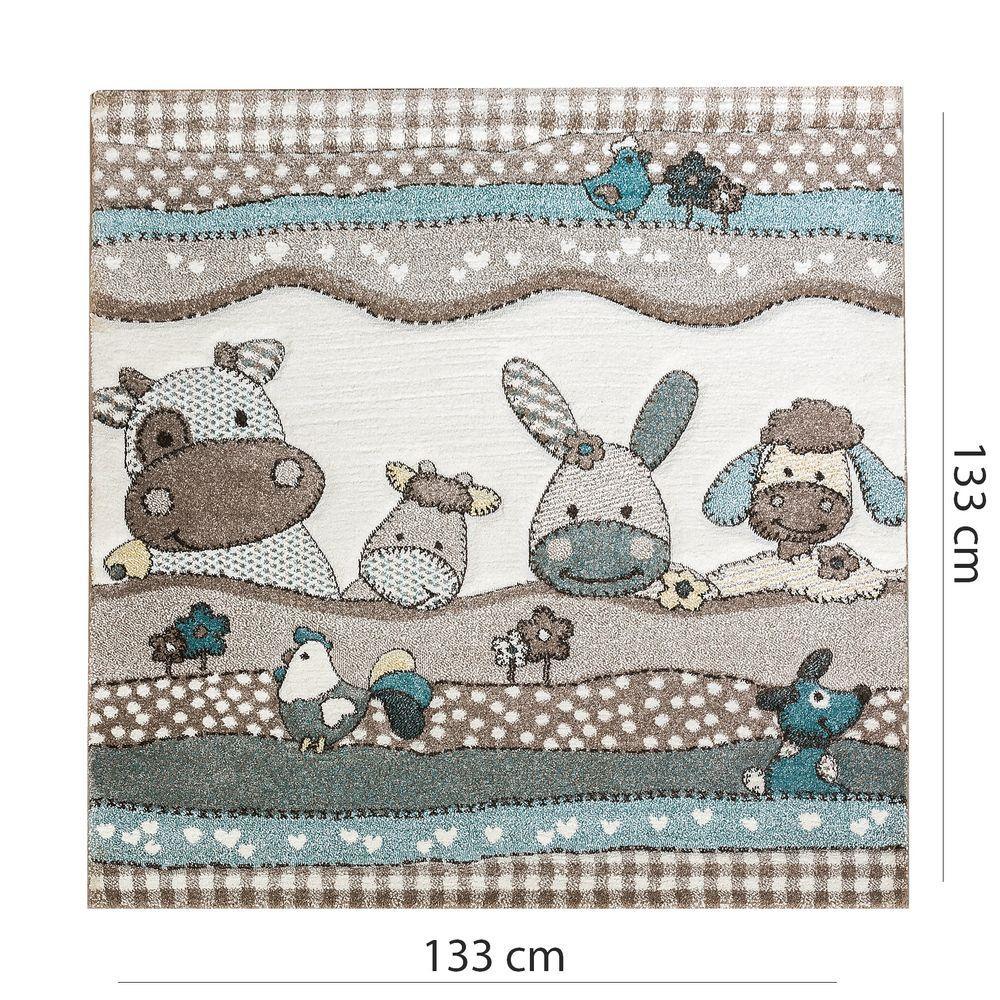Kids Rug Nursery Contour Cut Farm Animals Beige Cream Pastel-4