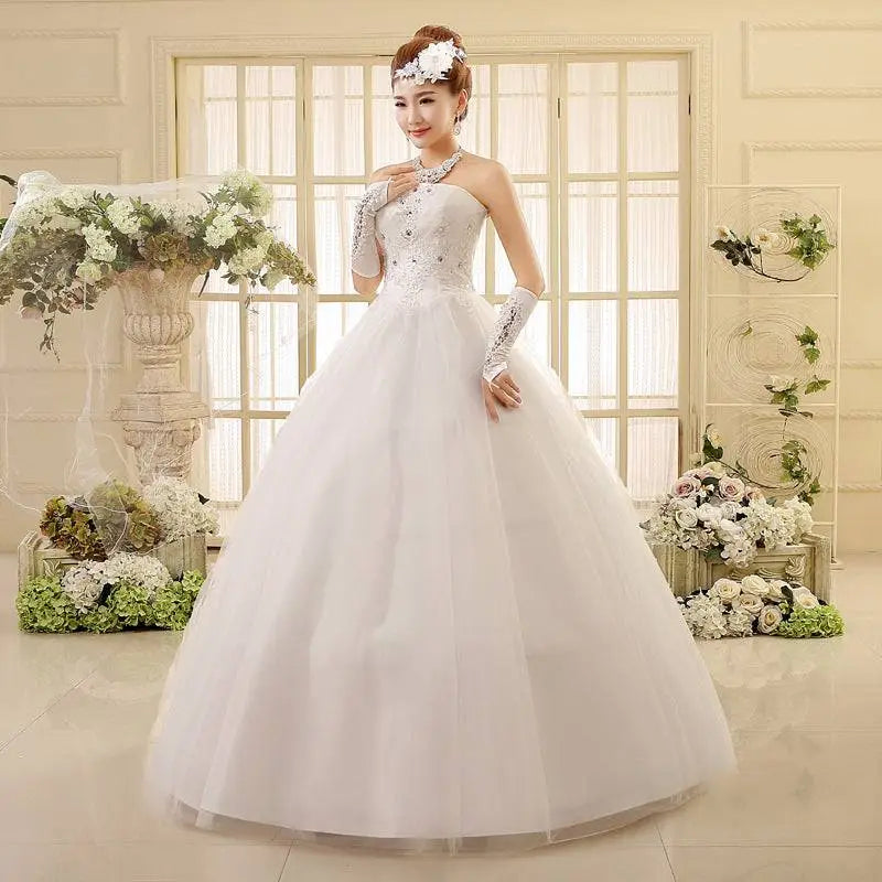 Korean Style Tube Top Lace Wedding Dress