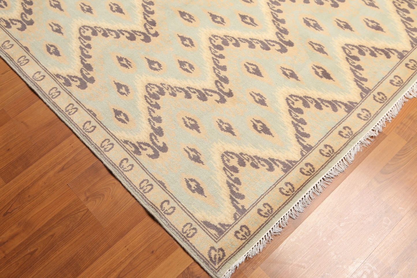 6' x 9' Designer Ikat Hand Knotted 100% Wool Area Rug Aqua-4