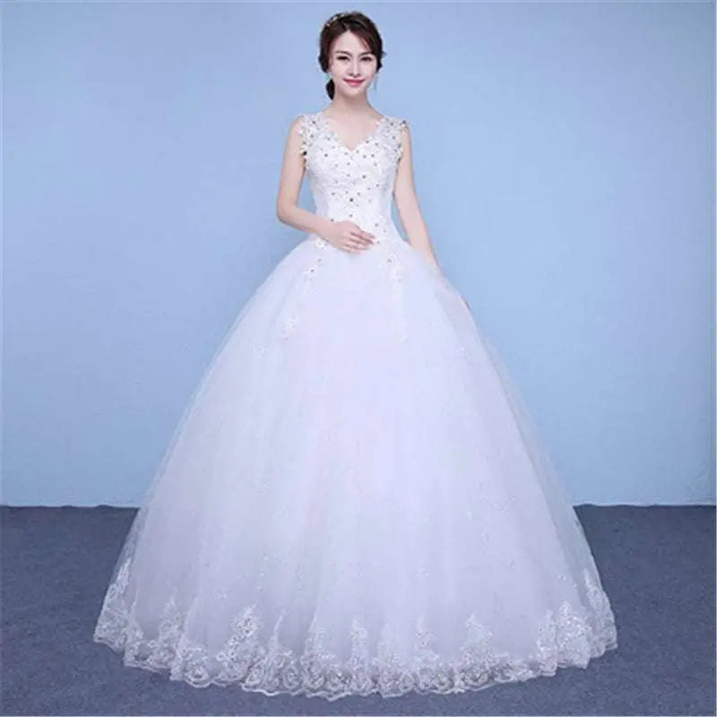Lace and Beaded Floor Length Wedding Dress