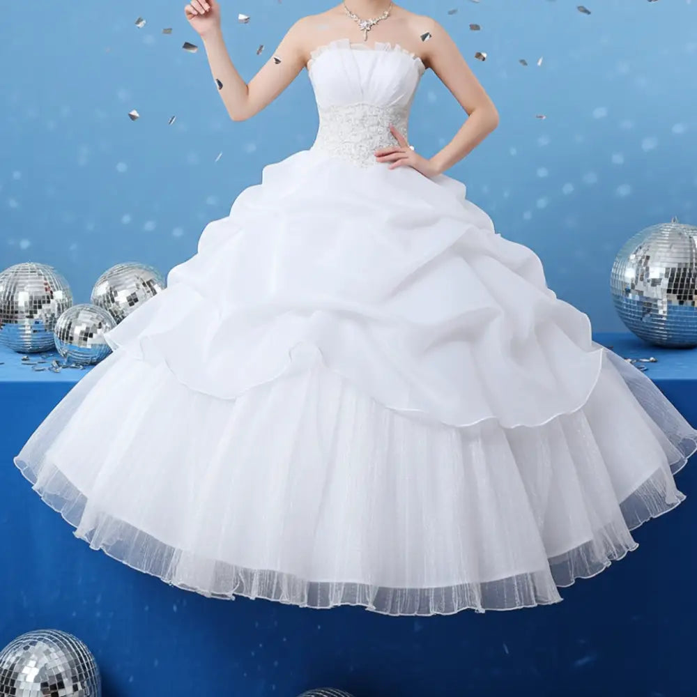 Lace and Beaded Tulle Bride Wedding Dress