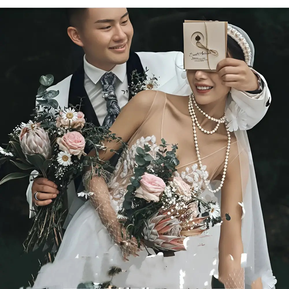 Lace Summer Couple Photo Shoot Wedding Dress
