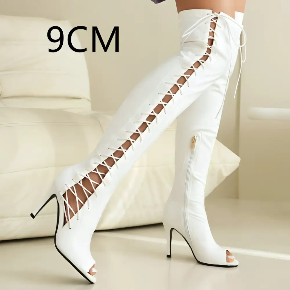 Lace Up Peep Toe Patent Leather Female Over the Knee Boots