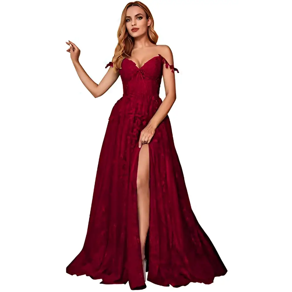 Lavender Lace Red Carpet Runway Off Shoulder Prom Dress