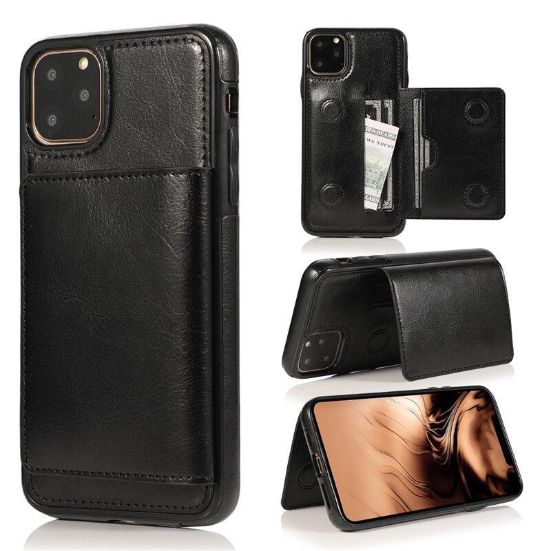 Leather Wallet Case For iPhone 11 Pro Max XS Max XR X 8 7 6S 6Plus 5 5S With Stand Card Pocket Case Cover Shockproof Texture PU Leather Wallet Cover