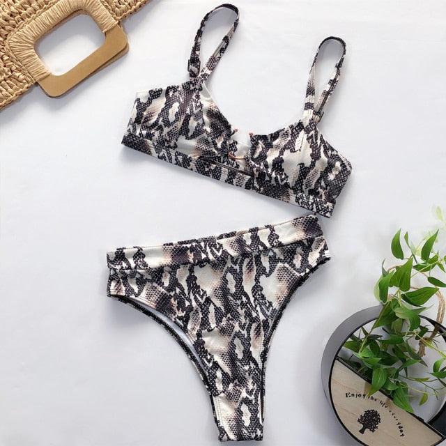 Leopard Bikinis Bikini Swimming Women's Bathing Suits Push Up Swimsuit Women's Padded Underwire Bikini Wire Push Up Bathing Suit Leopard Printed High Cut Vintage Swimsuit