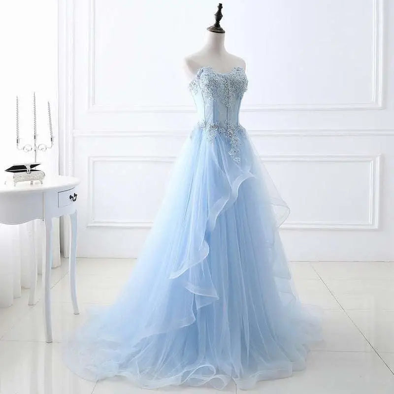Light Blue Slim Fit Bridesmaid Gown with Silver Beading