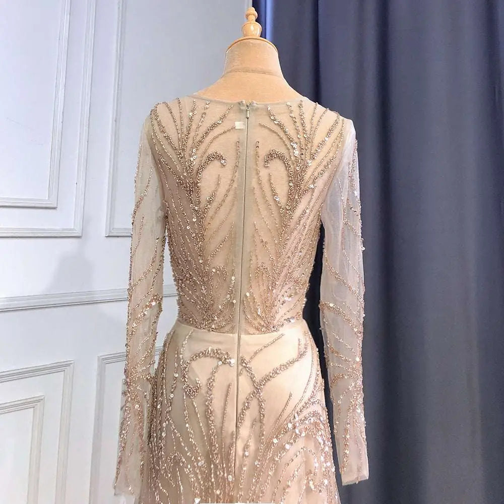 Light Luxury Minority Champagne Beaded Evening Gown