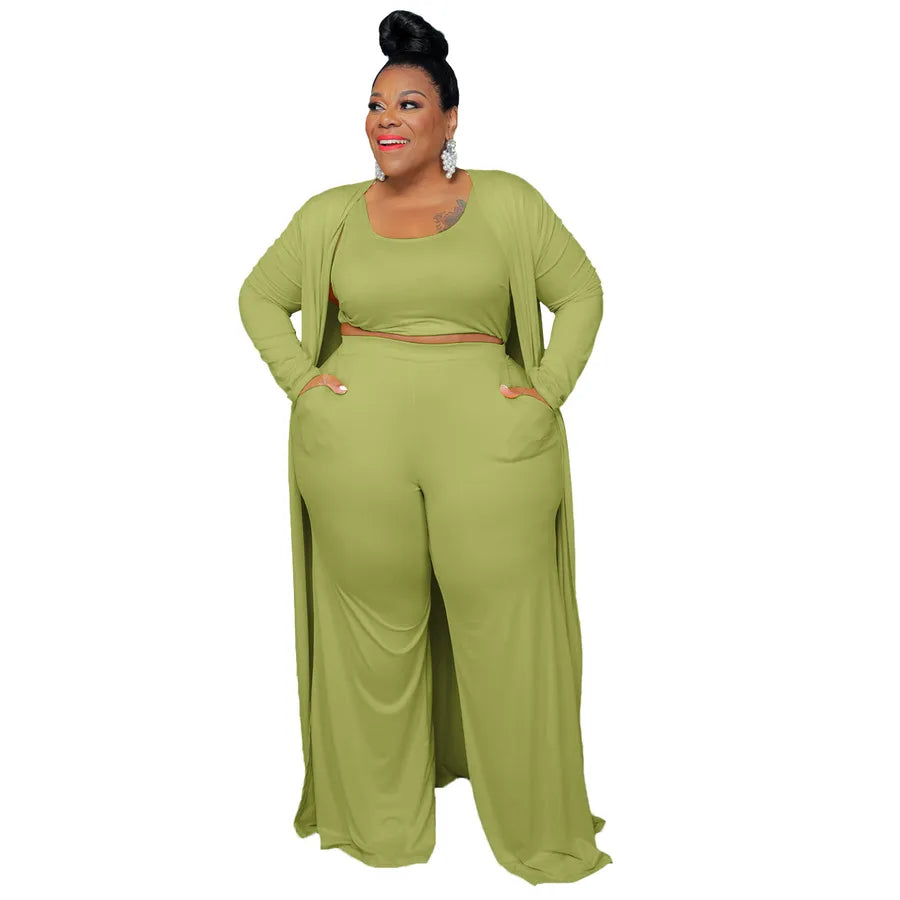 lime green Women's Casual Solid Color Spandex Polyester Pants Sets - Plus Size