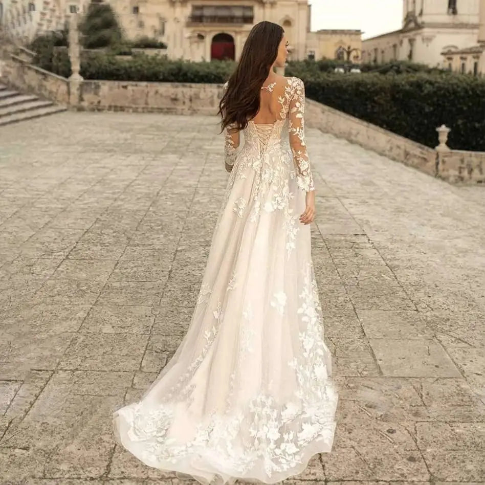 Long Sleeve Wedding Dress Mori Style Ivory Lace