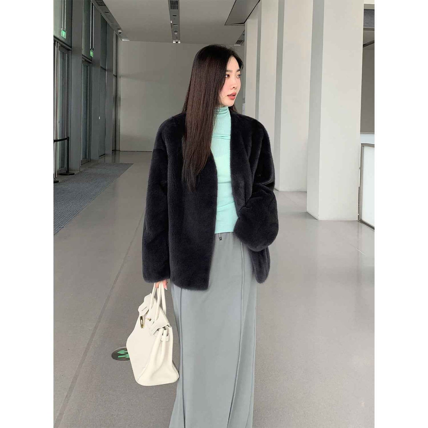 Louvre Mink V-Neck Jacket
