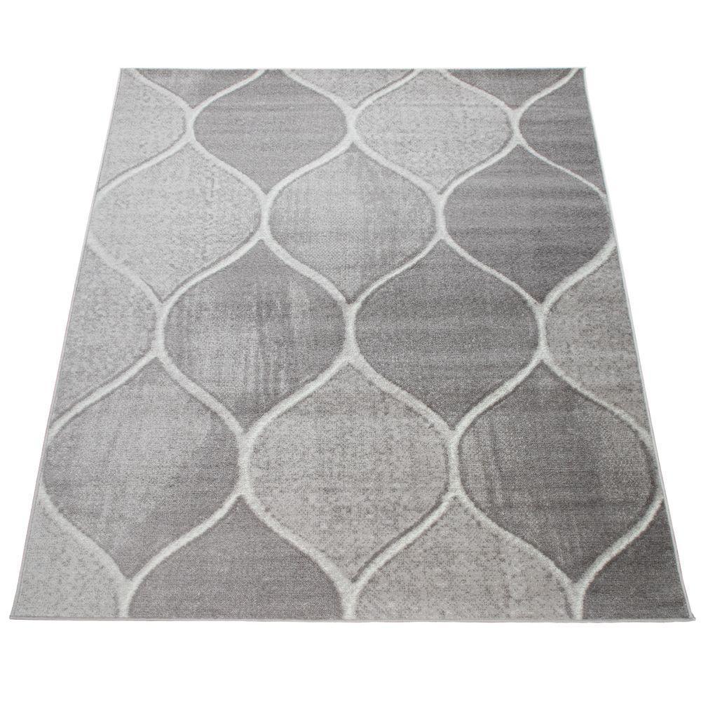 Low-Pile Rug Oriental Design in various gray Tones-4