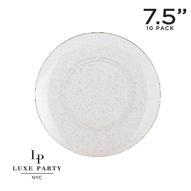 Round Clear and Gold Glitter Plastic Plates | 10 Pack