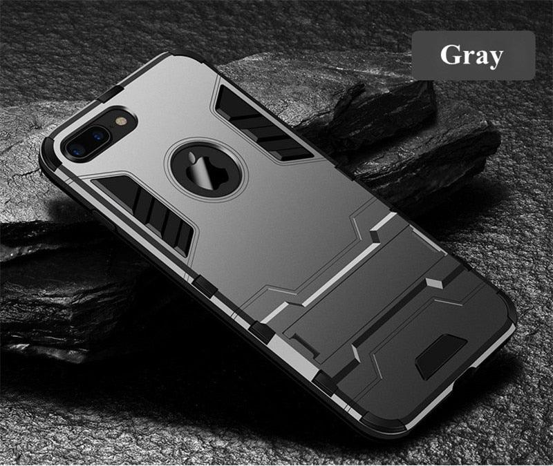 Luxury Black Cool Armor Case For iPhone 8 7 6 6S Plus 5 5s Shockproof Case For iPhone X XS MAX XR Stand Cover Case Heavy Duty Shockproof Armor Dual Layer Protection Back Case Cover