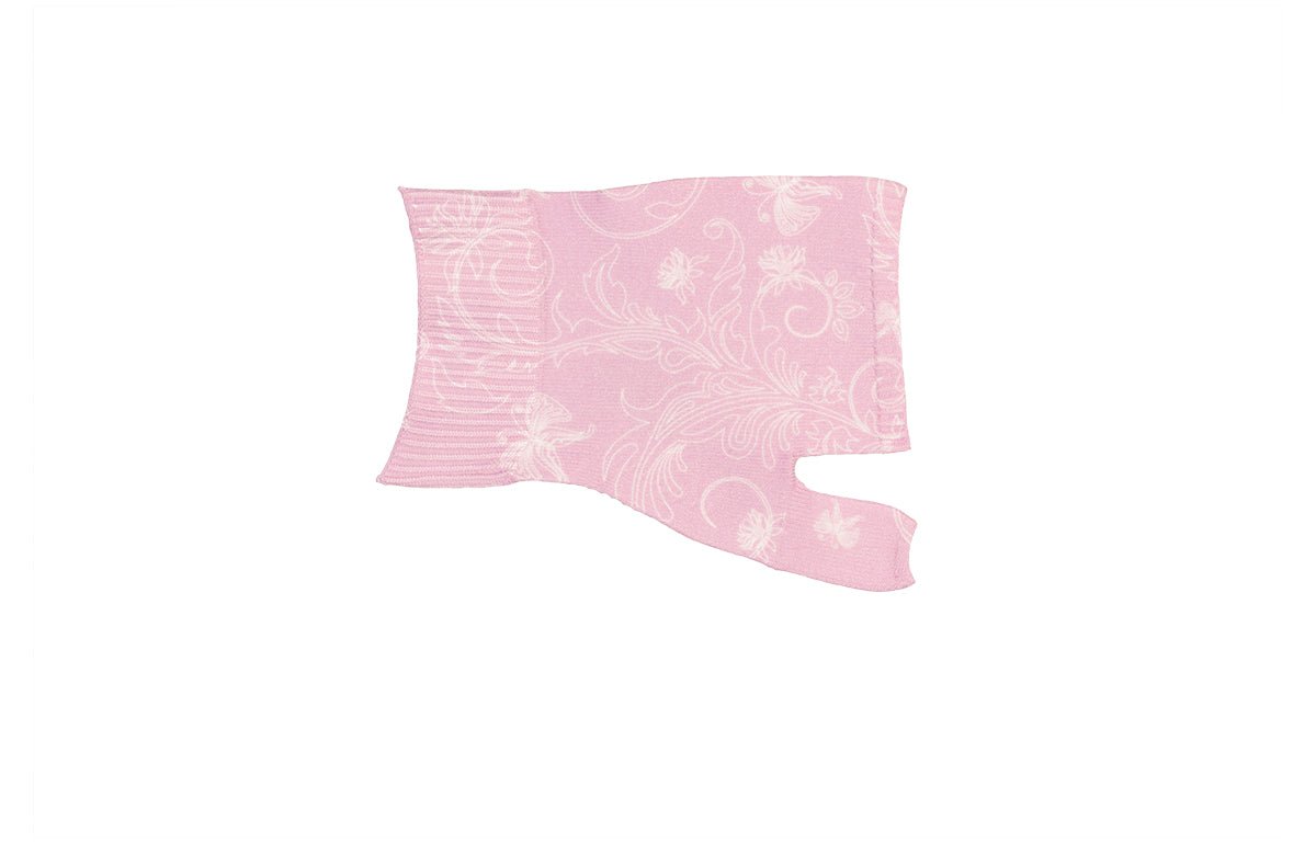 Pink pillow with decorative pattern on a white background
