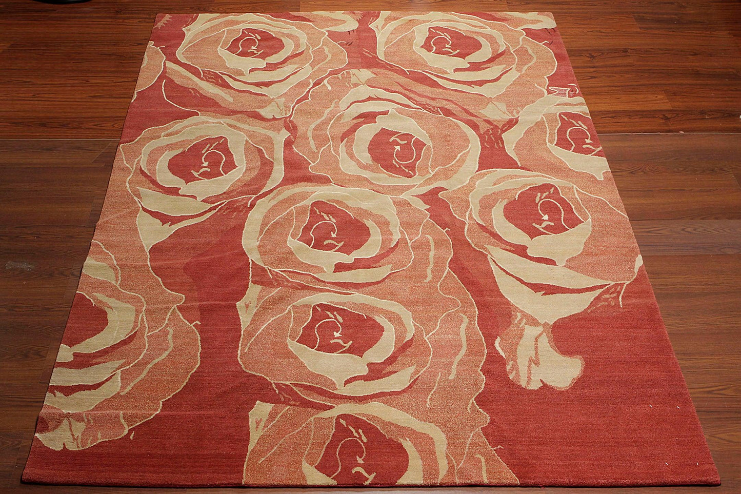 Tibetan Hand Knotted Area Rug Carpet Modern Wool & Silk Red New Red 7'10" x 9'10"-4