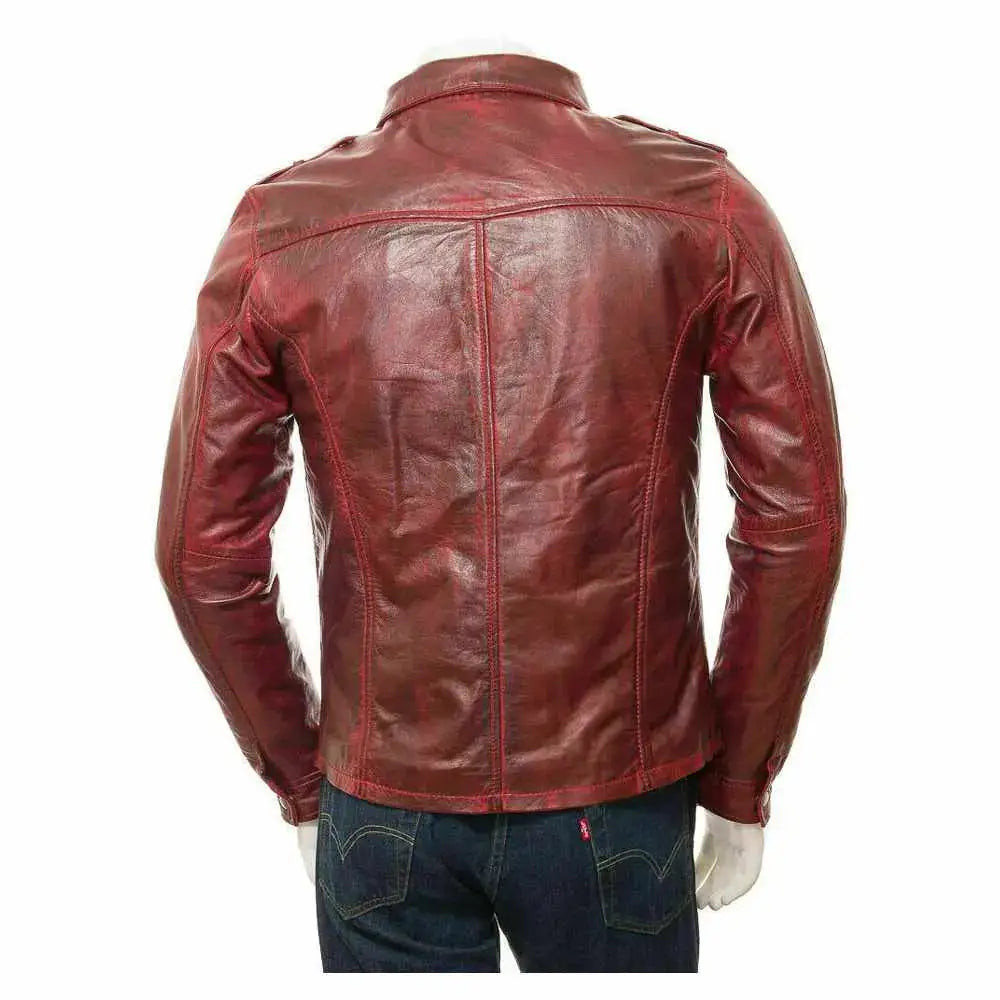 Men's Distressed Red Leather Biker Shirt-2