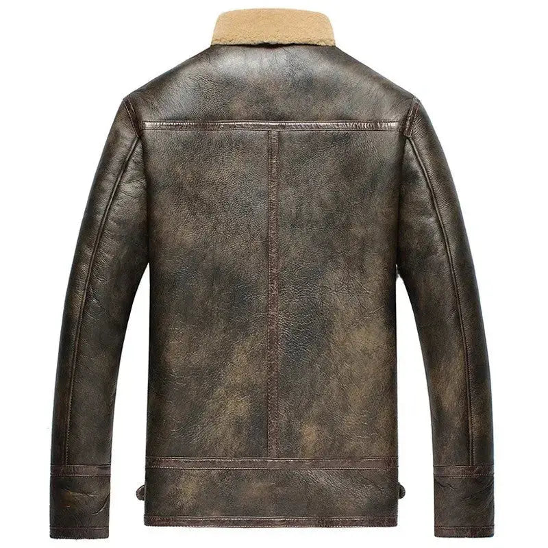 Vintage Brown Sheepskin Aviator Jacket-1