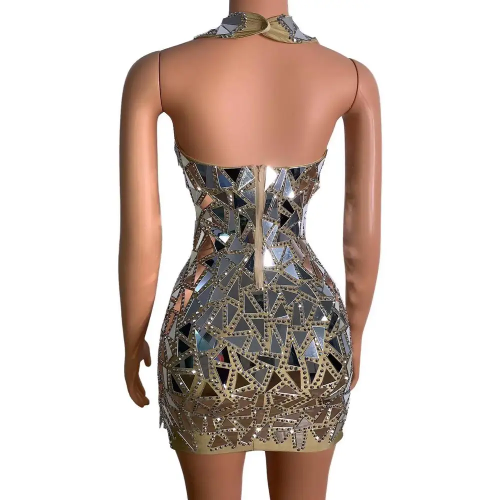 Mirrored Rhinestone Stage Nightclub DJ Female Dress