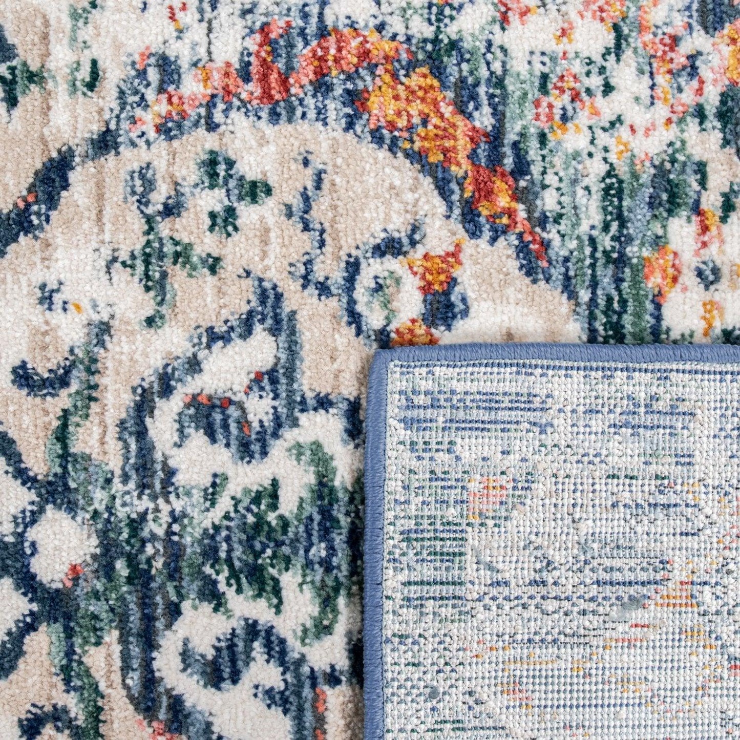 Modern Vintage Rug Oriental Look Abstract Blue Beige Red-4