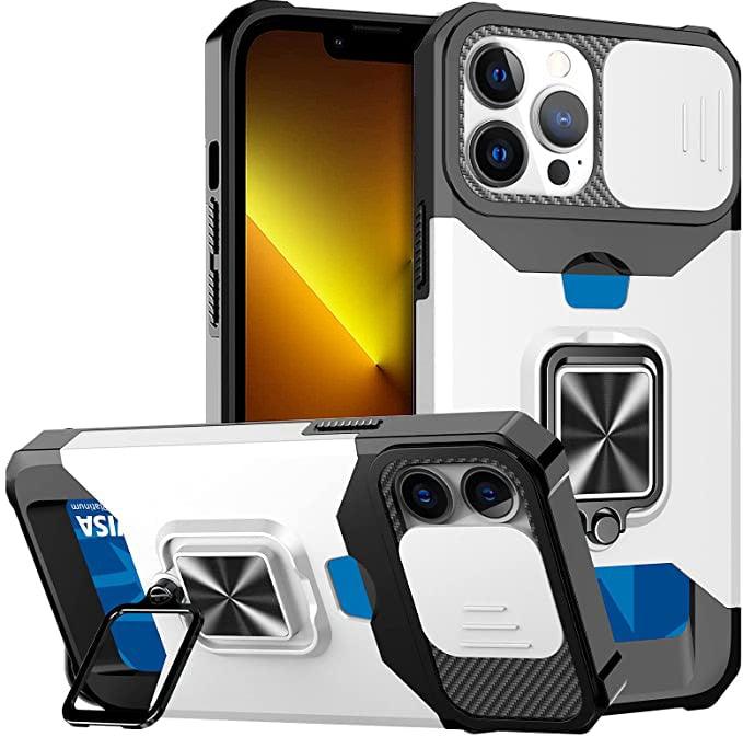 Multifunctional Card Holder Heavy Duty Protective iPhone Case For iPhone 14 13 12 11 Pro Max Slide Camera Kickstand Card Holder Slot Wallet Protective With Ring Stand Cover Magnetic Strong Phone Case