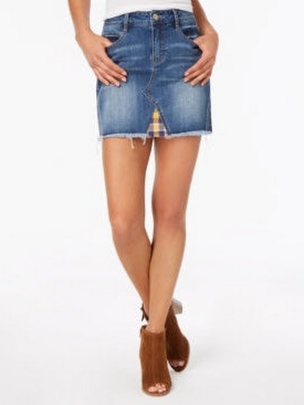 Dollhouse Juniors Plaid-Contrast Denim Mini Skirt Yellow, Size 5