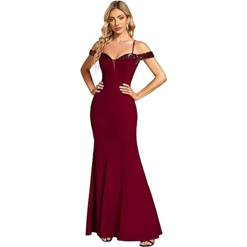 Navy Beaded Sling Evening Long Dress