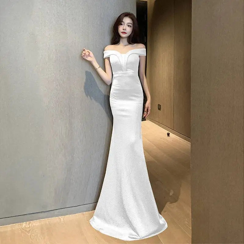 Navy Blue Satin One Shoulder Celebrity French Style Gown